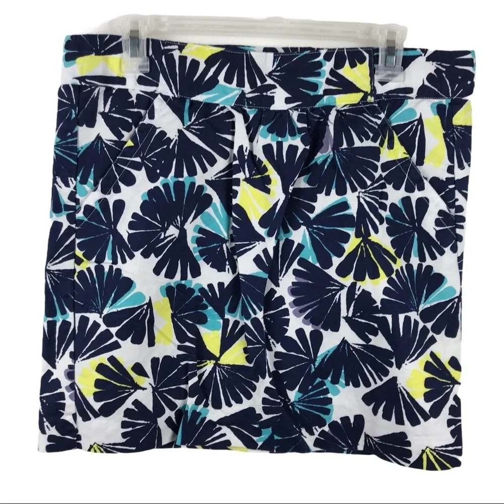 Banana Republic Womens Floral Mini Skirt Navy Yellow Linen Cotton Blend 1570